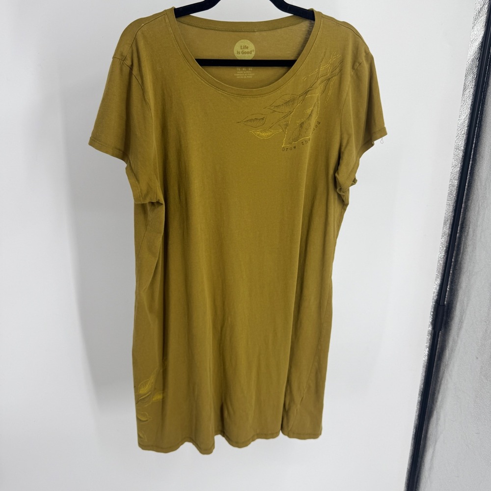 Life is Good Womens Olive Green Grow the Good Leaf Graphic T-Shirt Dress XL